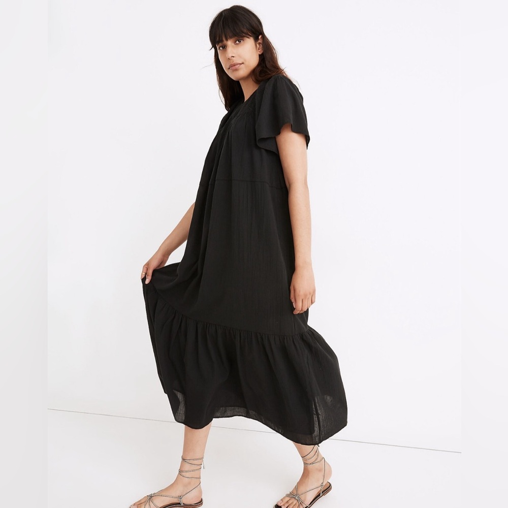 Madewell Embroidered Smocked Midi Dress